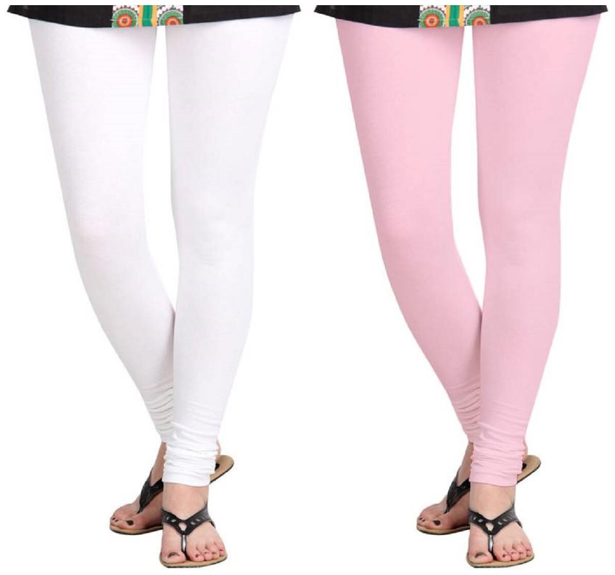 

Kripi Women and Girls Ultra Soft Cotton Solid Churidar Legging - White Pink