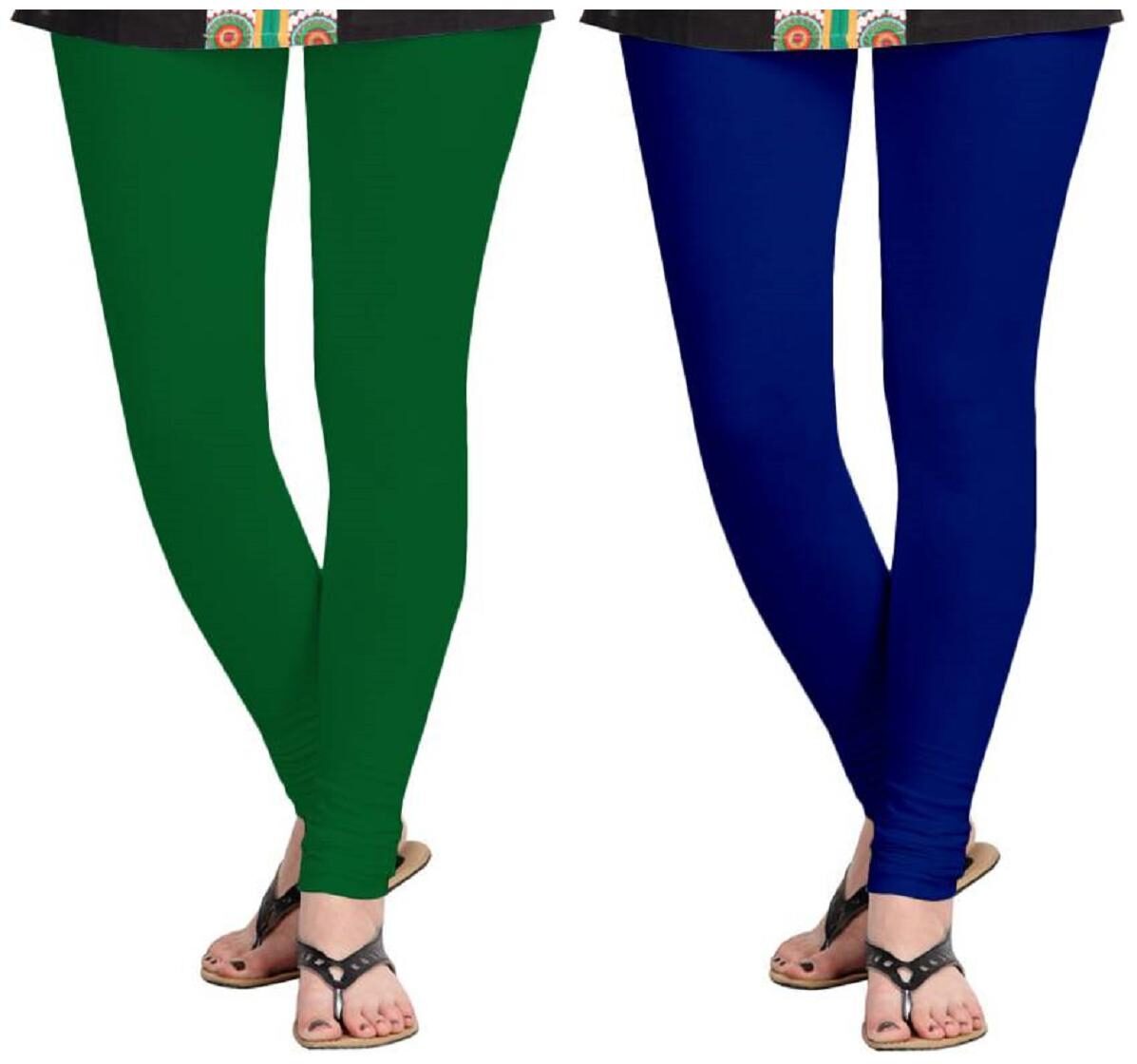 

KRIPI Women Cotton Solid Blue Green Leggings