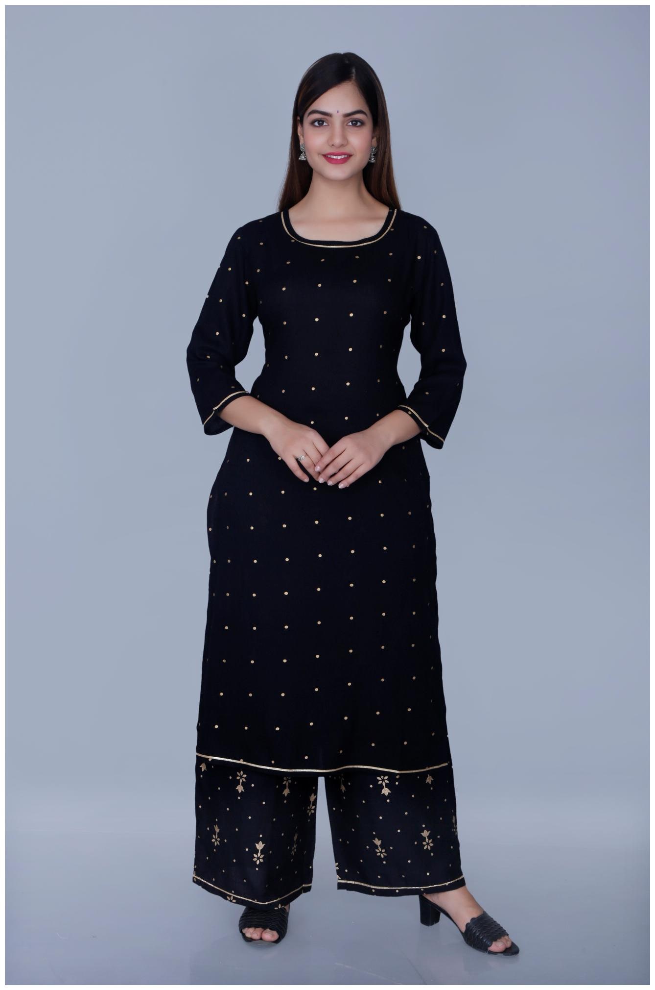 

KRISHAN KRISHNA Women Black Polka Dots Straight Kurta With Trousers