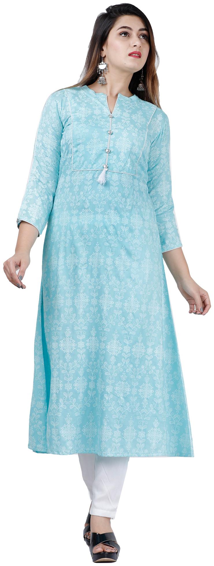 

KRISHAN KRISHNA Viscose Rayon Turquoise Floral Kurti For Women