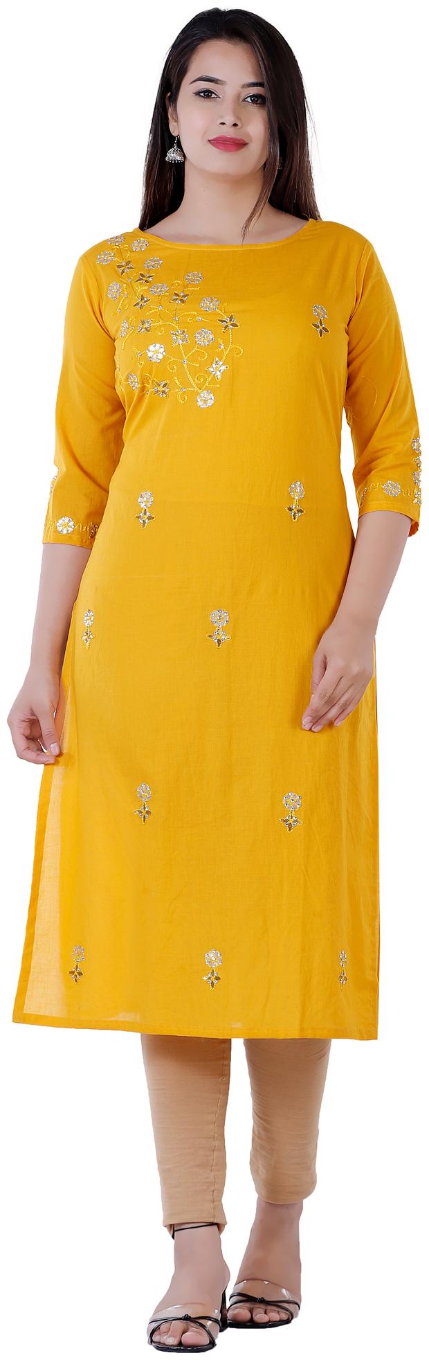 

KRISHAN KRISHNA Women Mustard Embroidered Straight Kurti