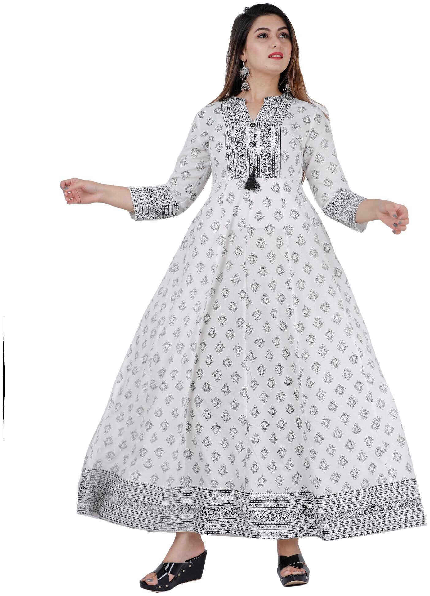 

KRISHAN KRISHNA Viscose Rayon White Floral Kurta Dress For Women