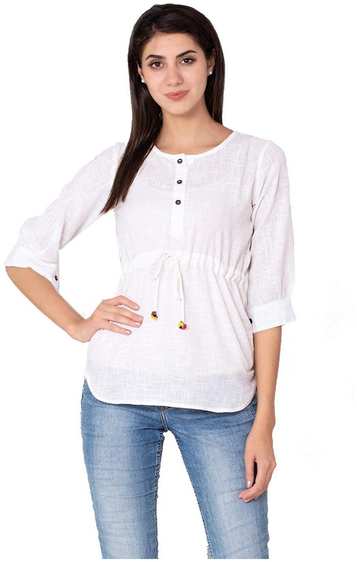 

KRISHAN KRISHNA Women Solid Regular top - White
