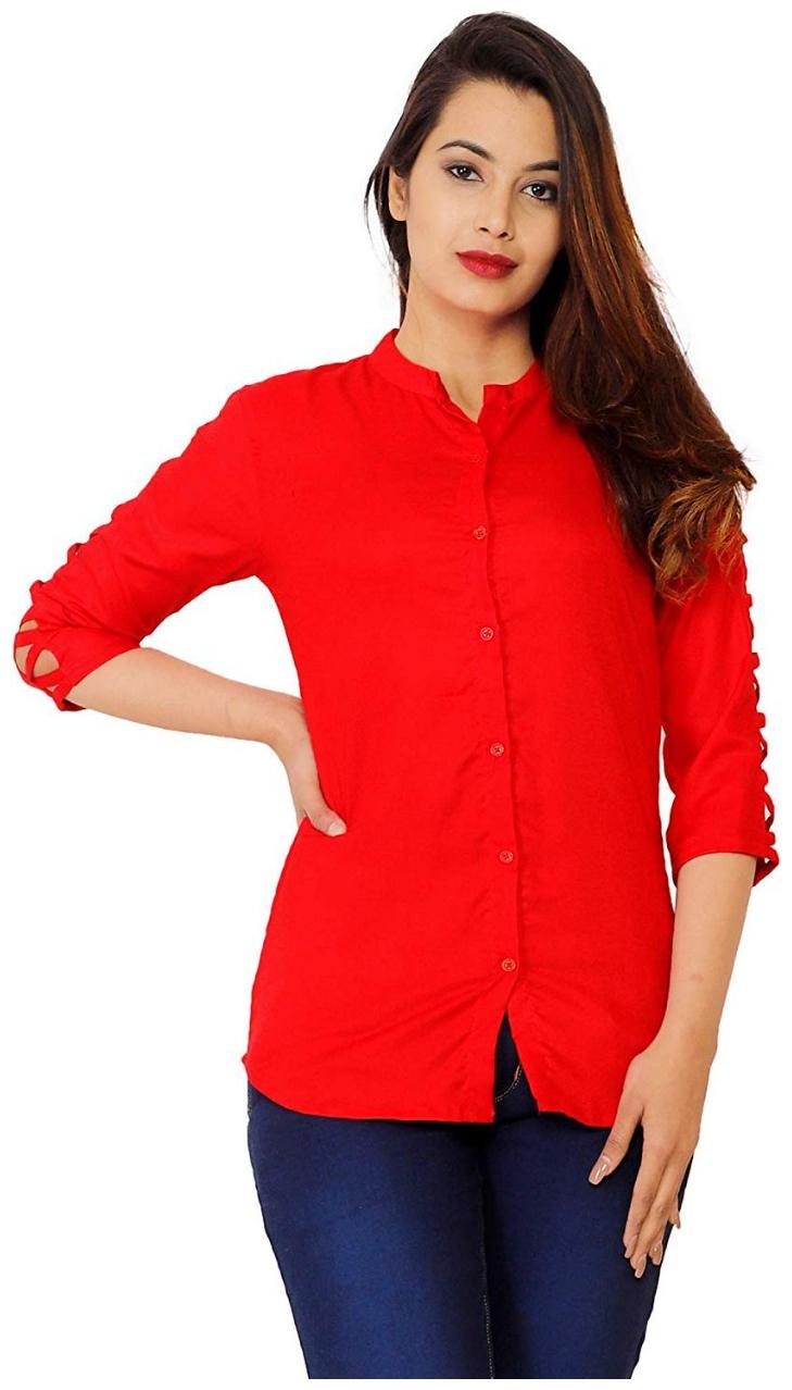 

KRISHAN KRISHNA Women Red Solid Regular Fit Shirt