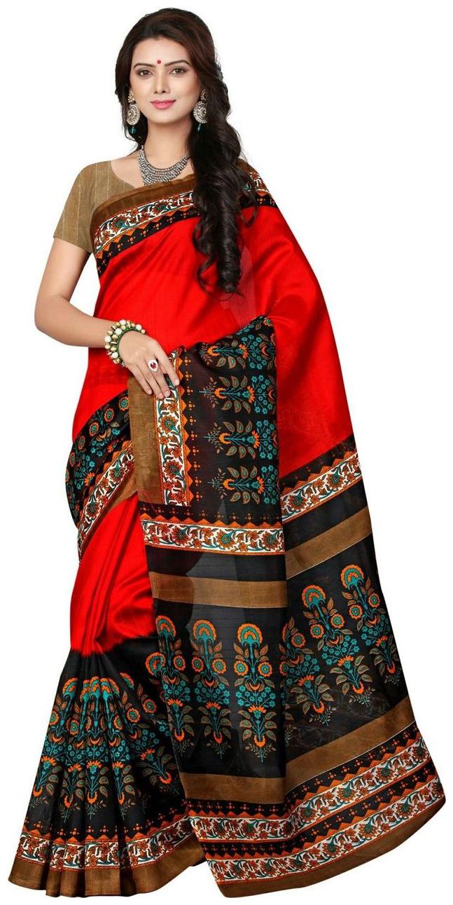 

Krishnam Fashion Red And Black Bhagalpuri Saree