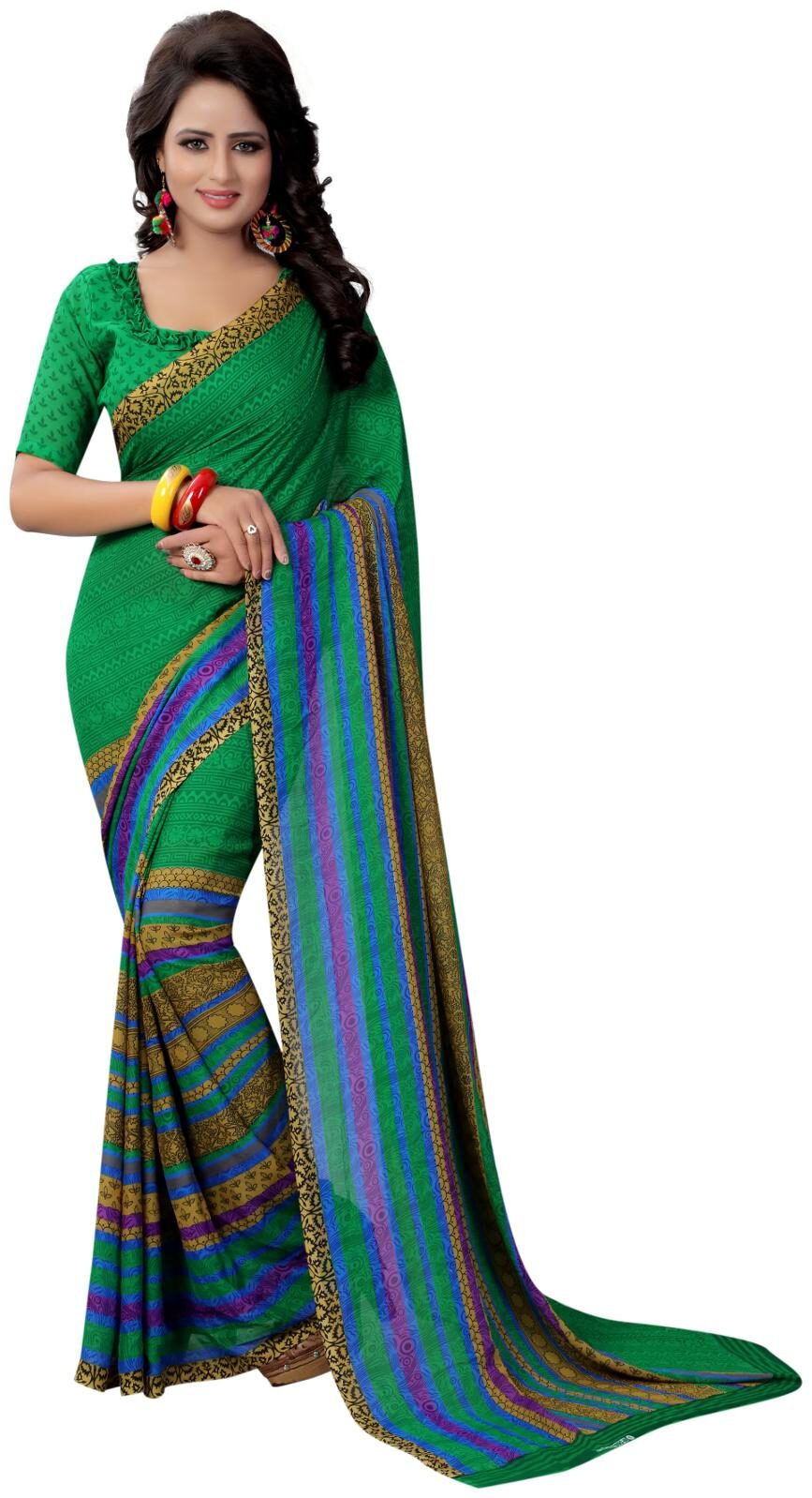 

Krishnam Fashion Multicolour Printed Georgette Daily Wear Saree