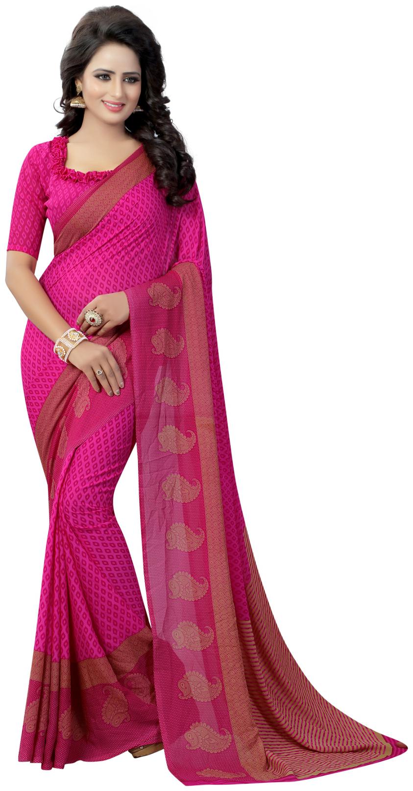 

Krishnam Fashion Pink Printed Georgette Daily Wear Saree