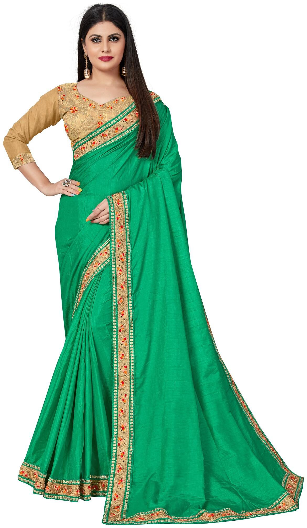

Krishnvatika Silk Solid Green Color Saree