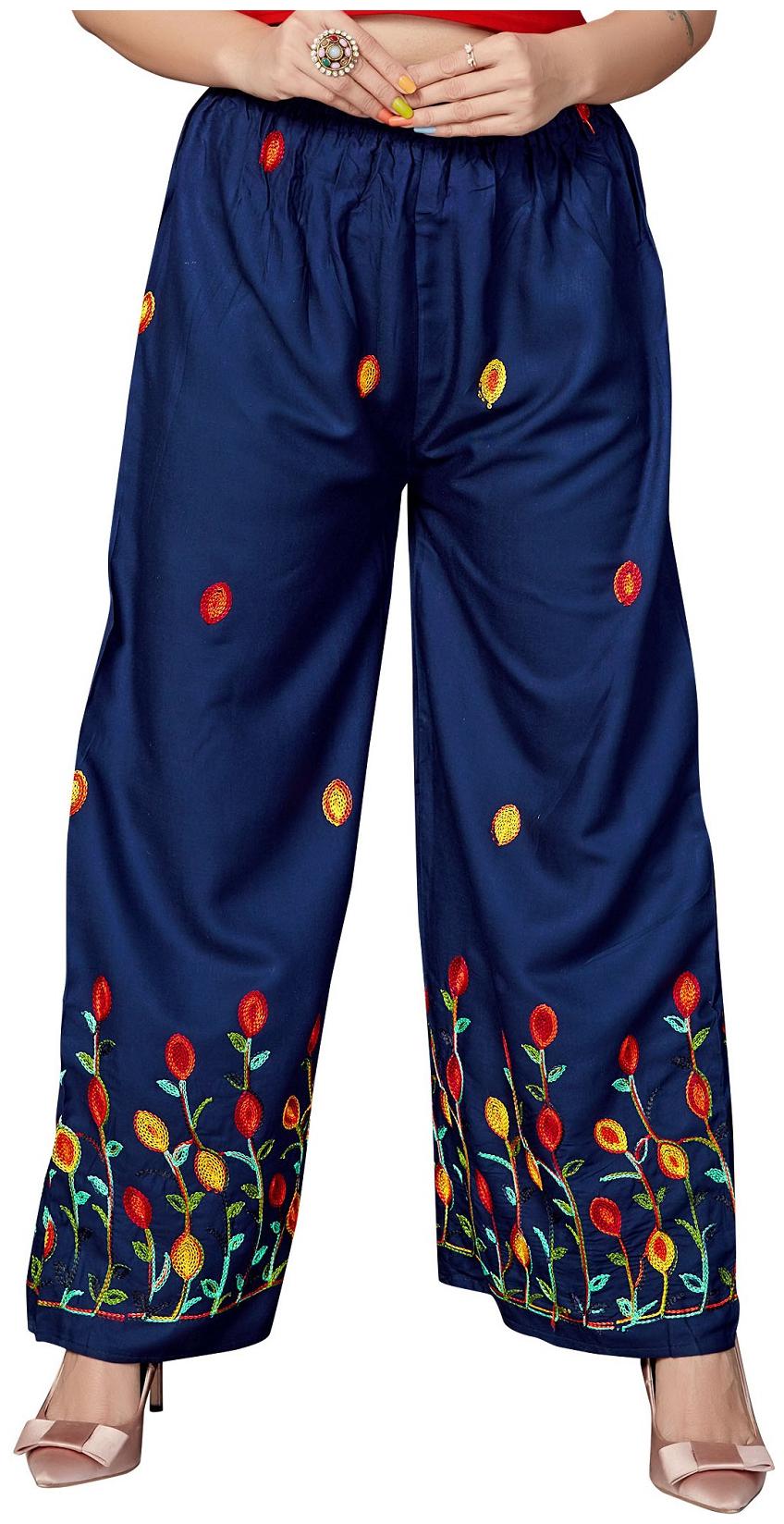

Krishnvatika Blue Embroidered Flared Palazzo