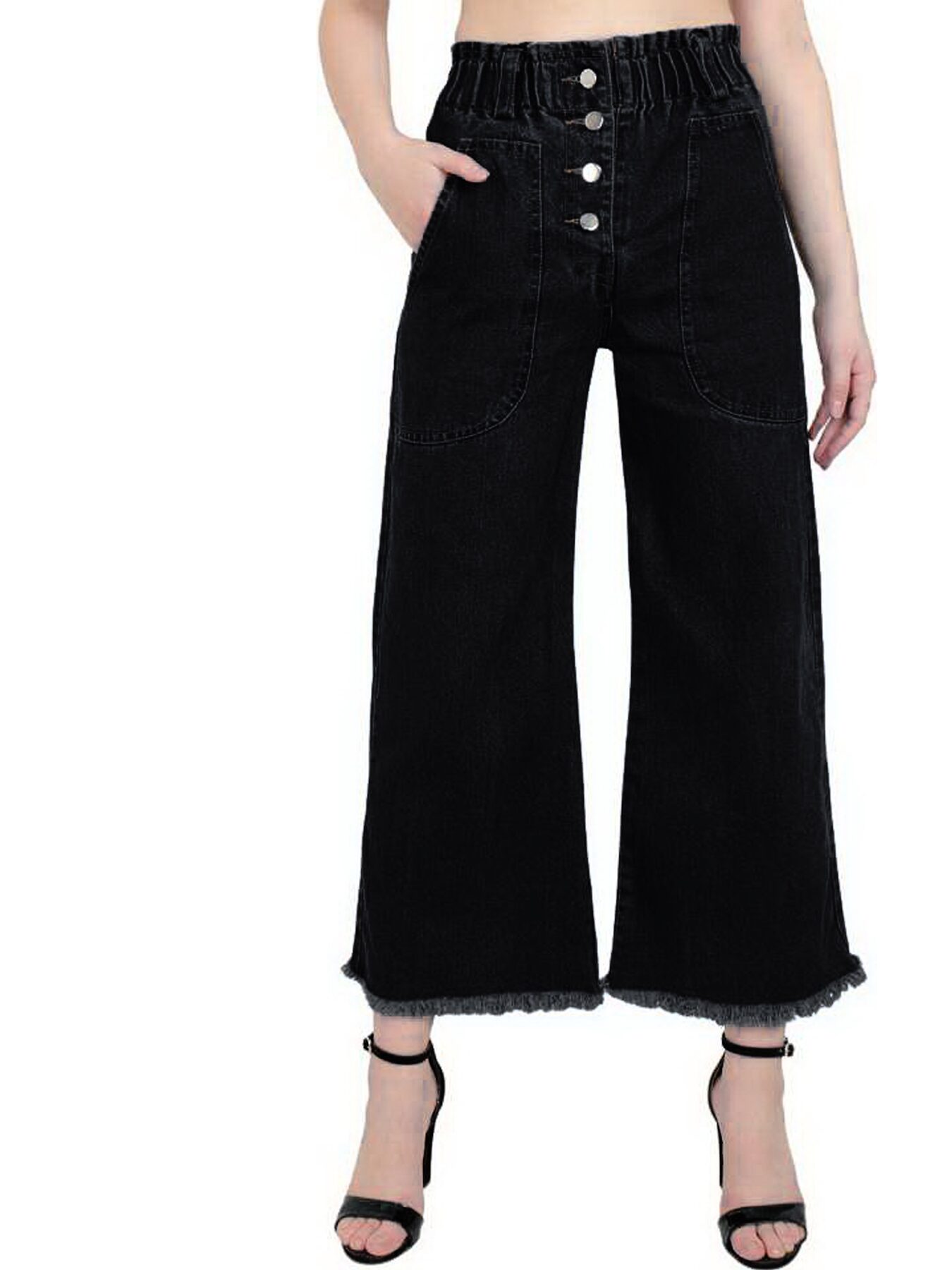 

Krishnvatika Black Solid Straight Palazzo