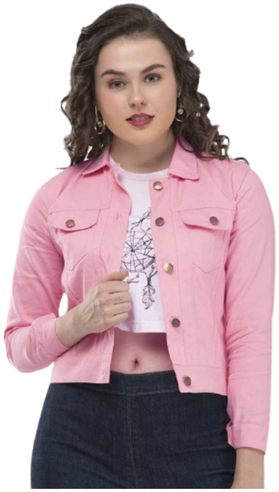 

Krishnvatika Women Solid Denim Jacket - Pink