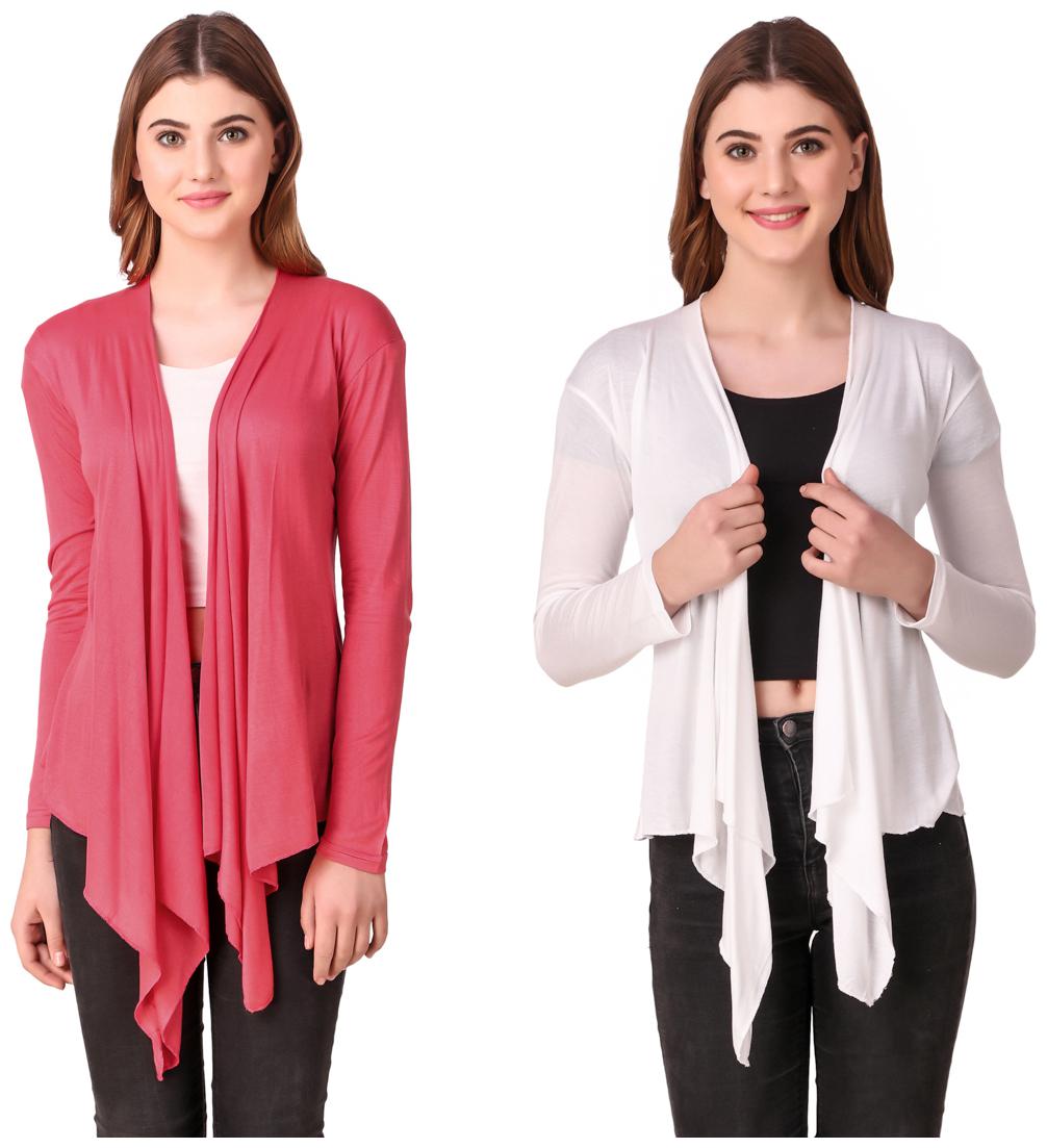 

Krishty Trading Casual Wear Shrug for women Peach White