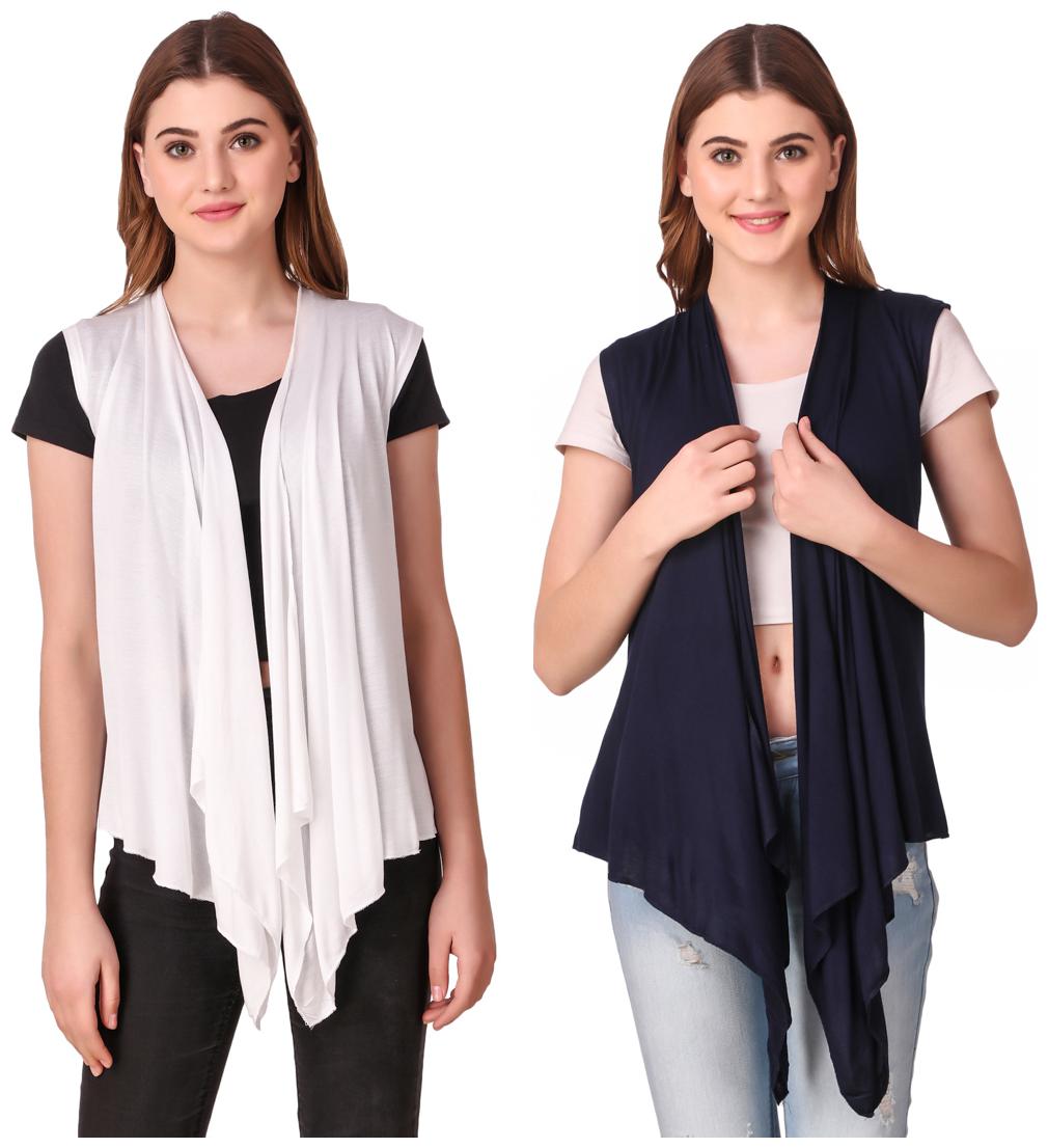 

Krishty Trading Casual Wear Shrug for women White Navy Blue