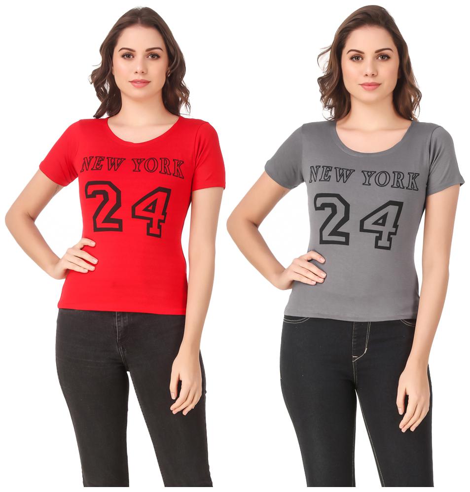 

Krishty Trading Lycra Printed Red Grey Color T-Shirt