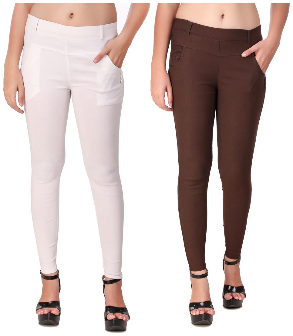 

Krishty Trading Women White Brown Skinny fit Jegging