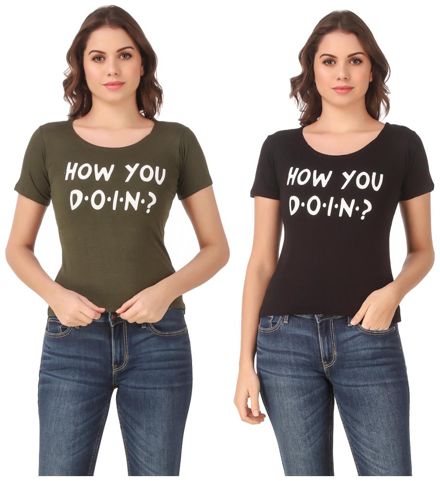 

Krishty Trading Lycra Printed Green Black Color T-Shirt