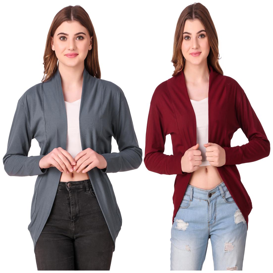 

Krishty Trading Women Shrug - Grey Maroon