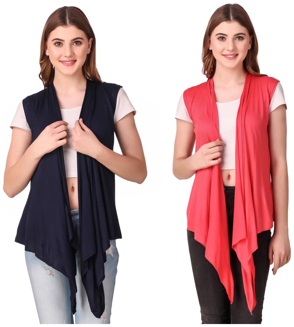 

Krishty Trading Casual Wear Shrug for women Navy Blue Peach