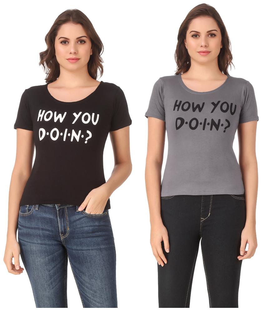 

Krishty Trading Lycra Printed Black Grey Color T-Shirt