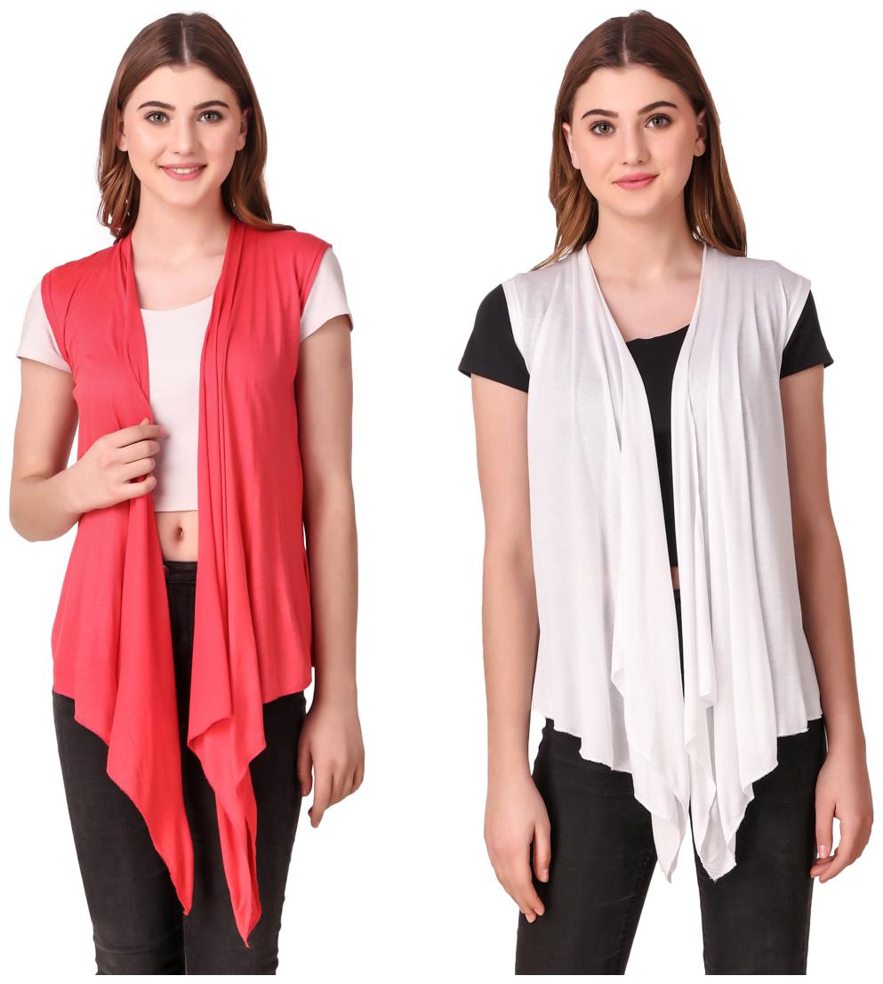 

Krishty Trading Casual Wear Shrug for women Peach White