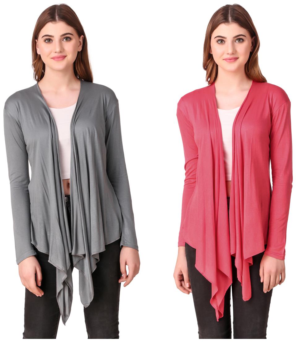 

Krishty Trading Casual Wear Shrug for women Grey Peach