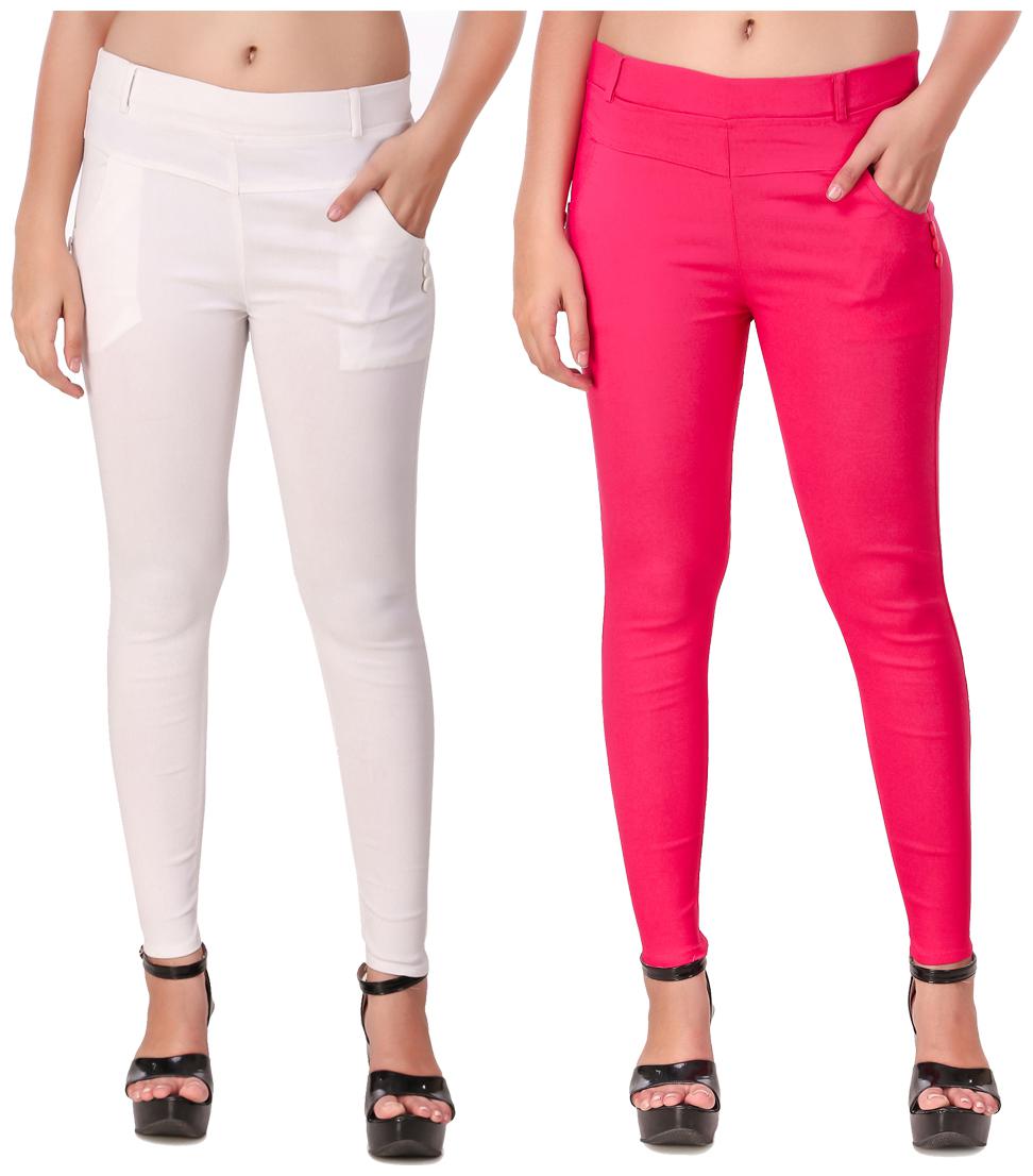 

Krishty Trading Women White Pink Skinny fit Jegging