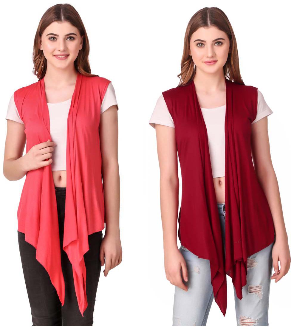 

Krishty Trading Casual Wear Shrug for women Peach Maroon