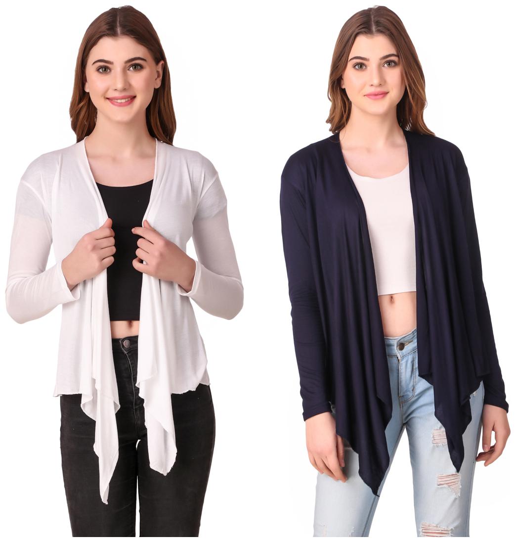 

Krishty Trading Casual Wear Shrug for women White Navy Blue