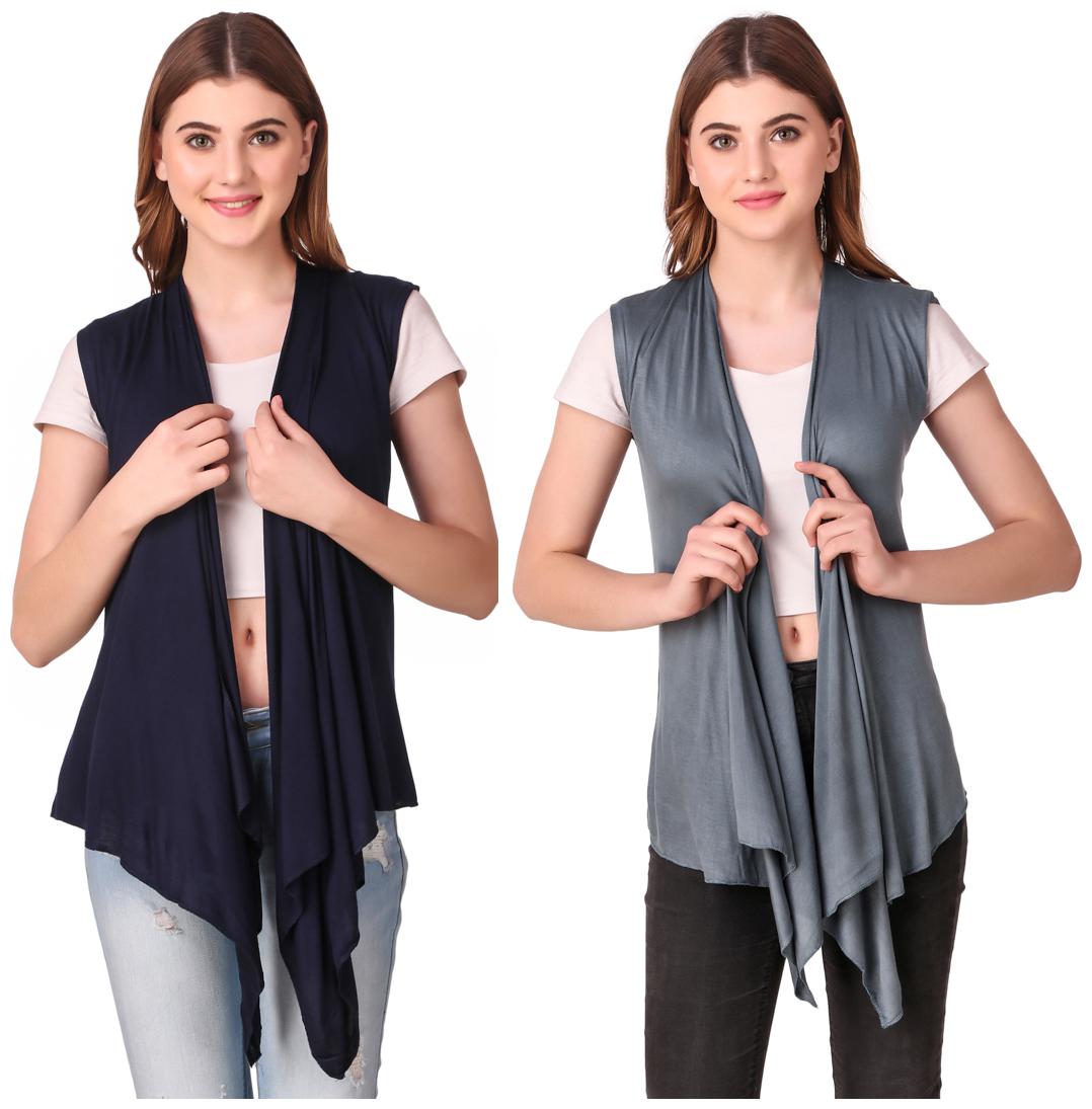 

Krishty Trading Casual Wear Shrug for women Navy Blue Grey