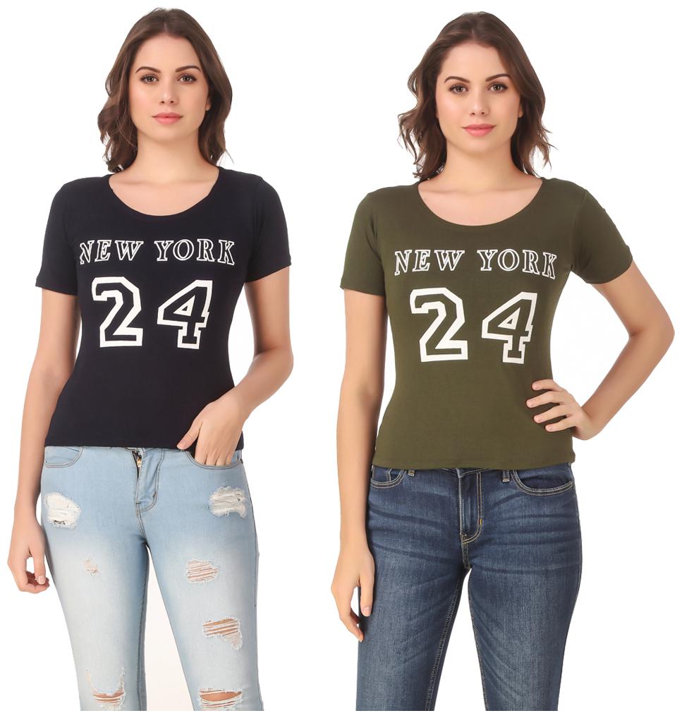 

Krishty Trading Lycra Printed Navy Green Color T-Shirt