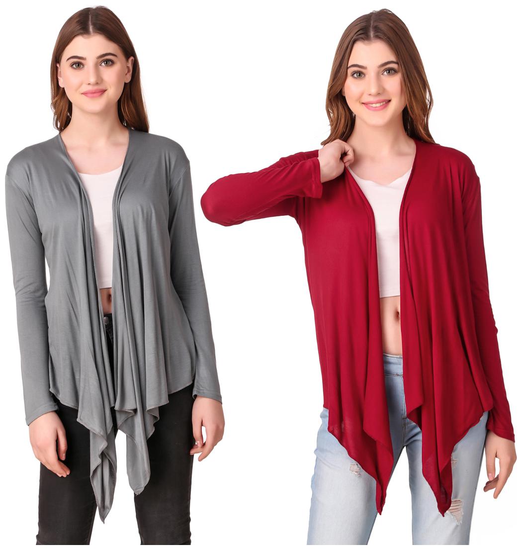 

Krishty Trading Women Shrug - Grey Maroon