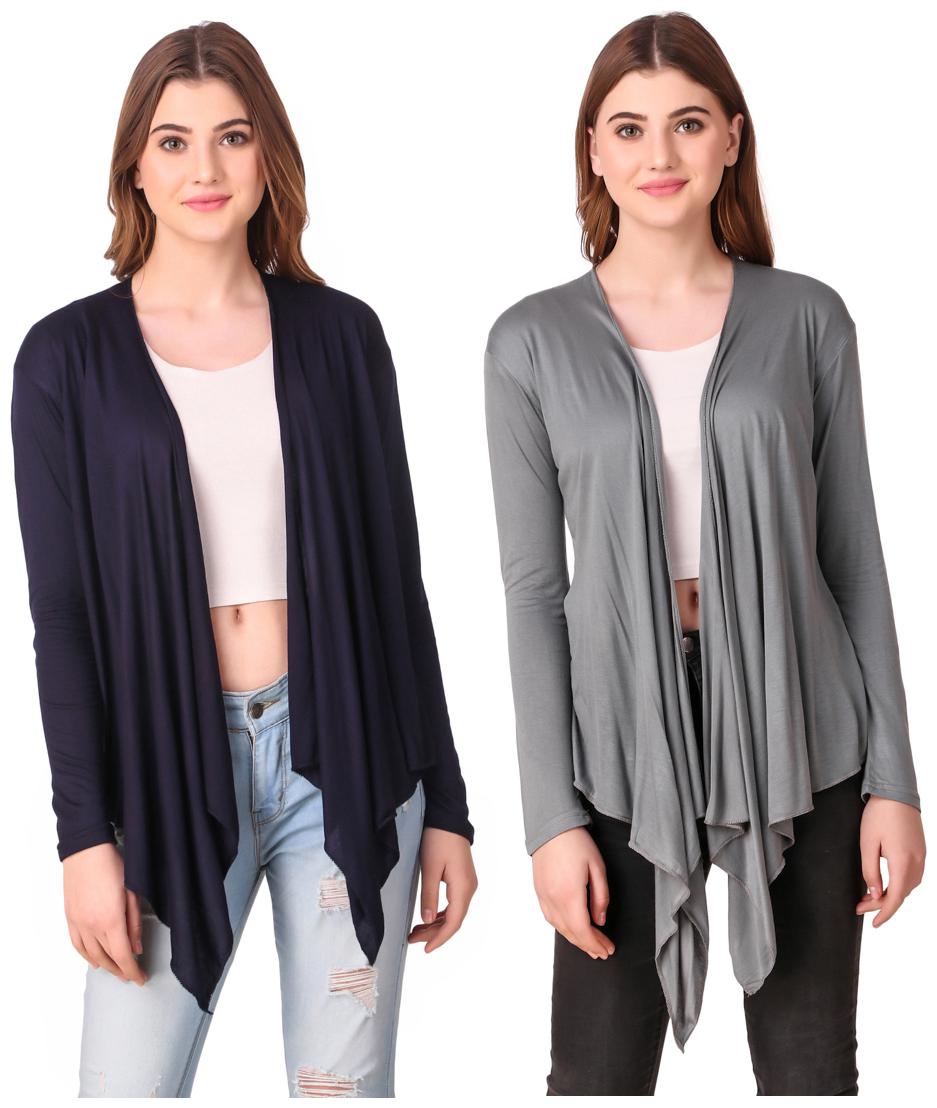 

Krishty Trading Casual Wear Shrug for women Navy Blue Grey