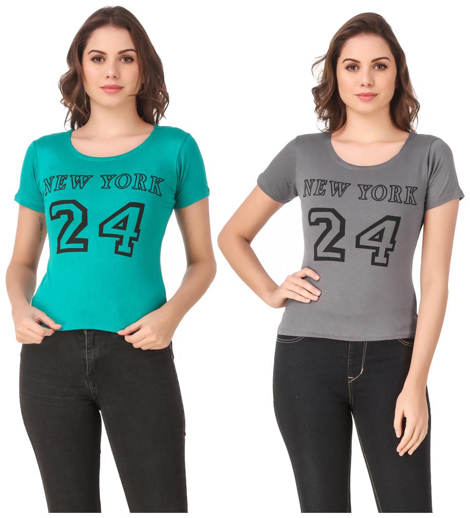 

Krishty Trading Lycra Printed Turquoise Grey Color T-Shirt