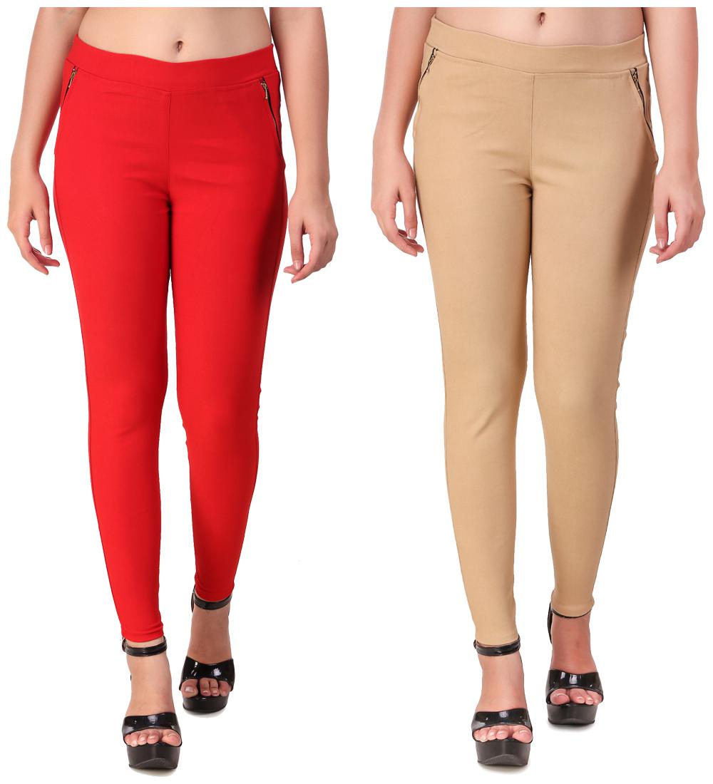 

Krishty Trading Women Red Beige Skinny fit Jegging