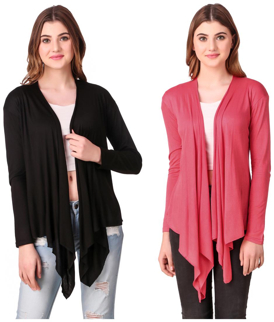 

Krishty Trading Casual Wear Shrug for women Black Peach
