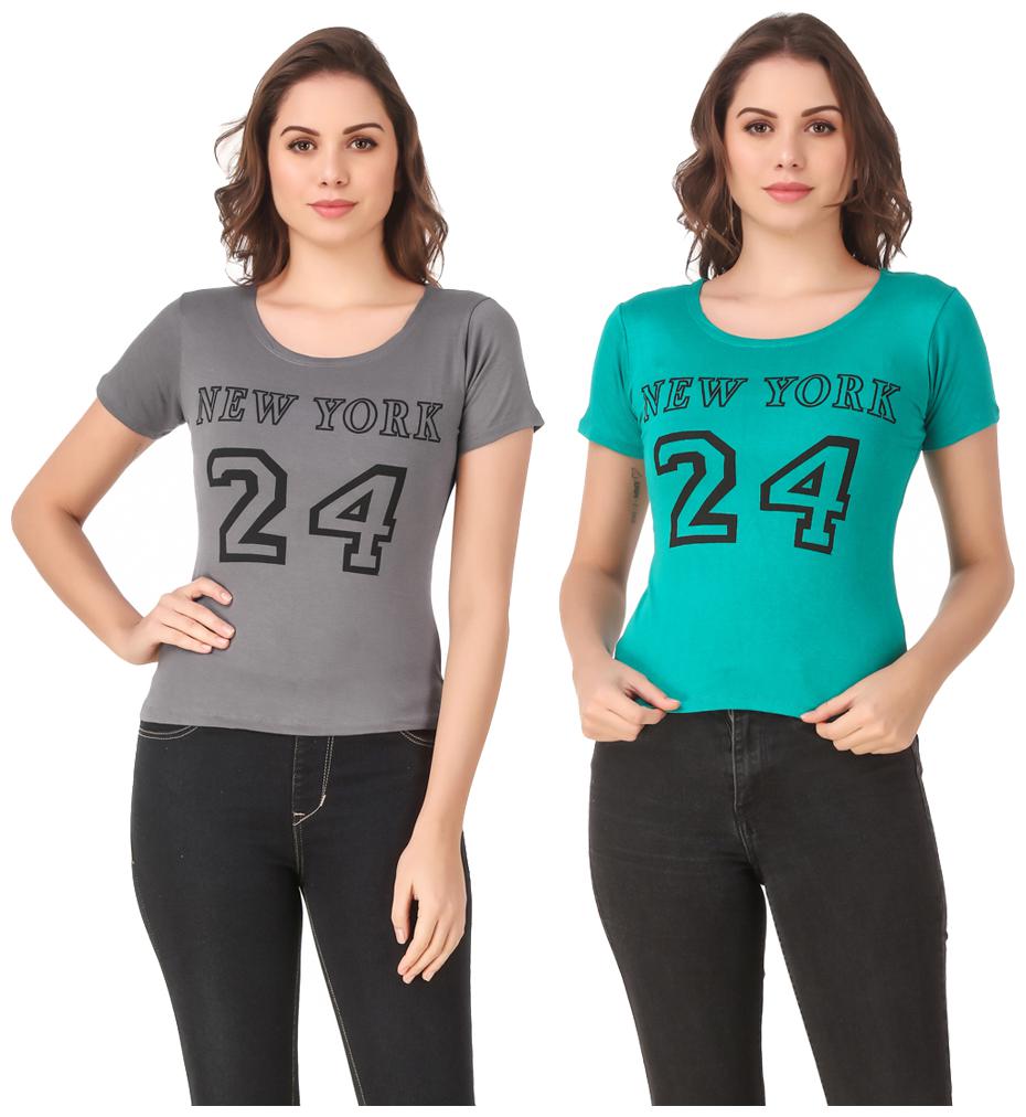 

Krishty Trading Lycra Printed Grey Turquoise Color T-Shirt
