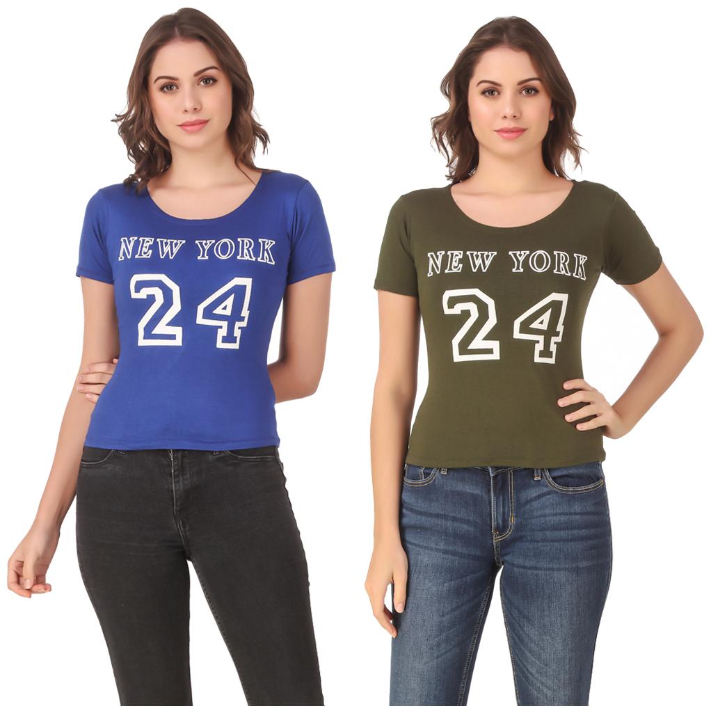 

Krishty Trading Lycra Printed Blue Green Color T-Shirt