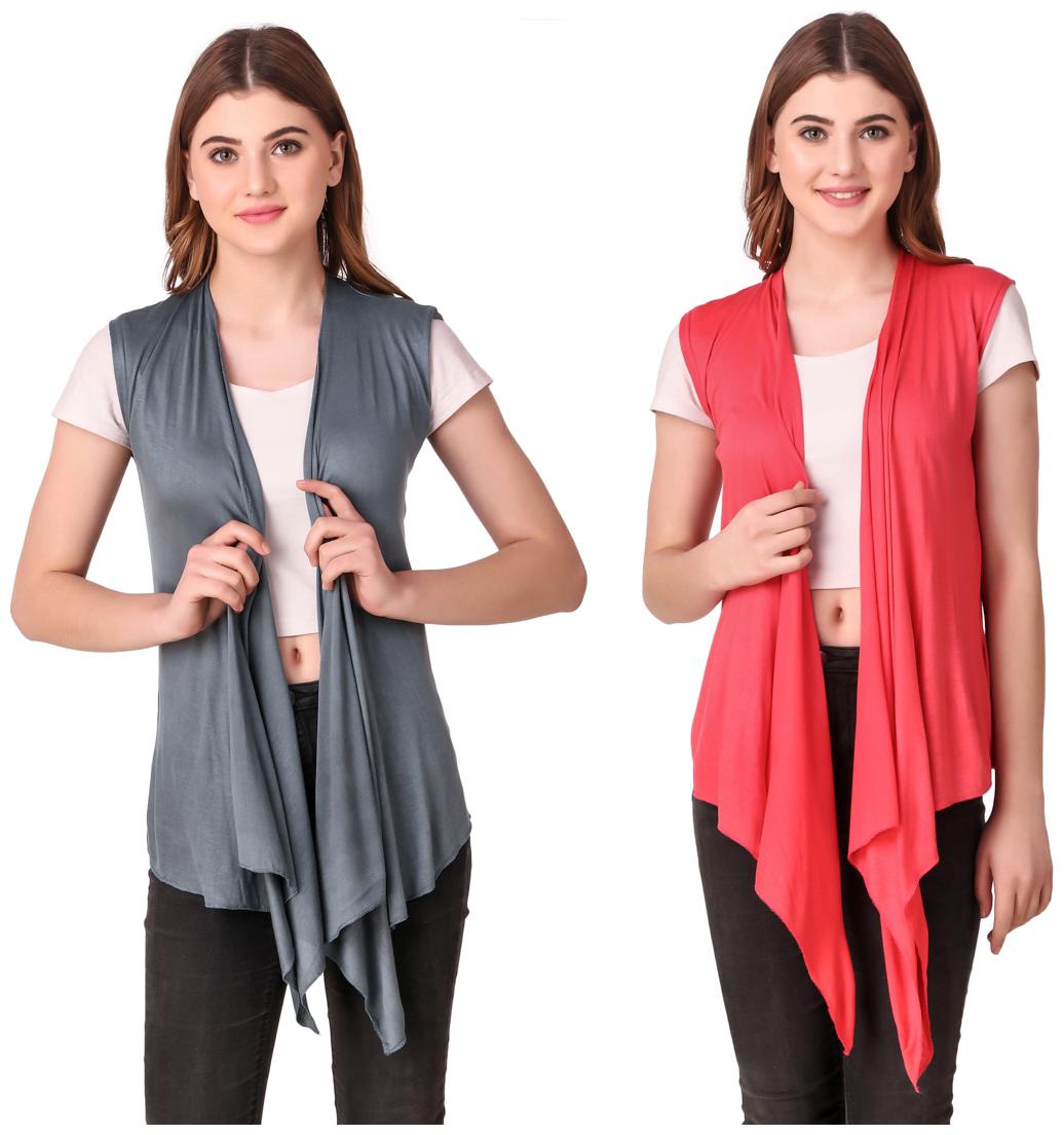 

Krishty Trading Casual Wear Shrug for women Grey Peach