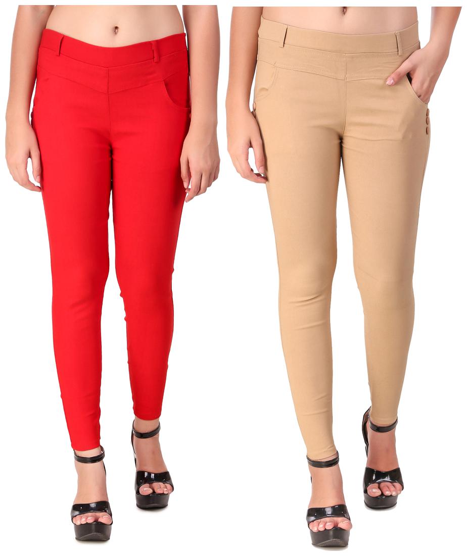 

Krishty Trading Women Red Beige Skinny fit Jegging