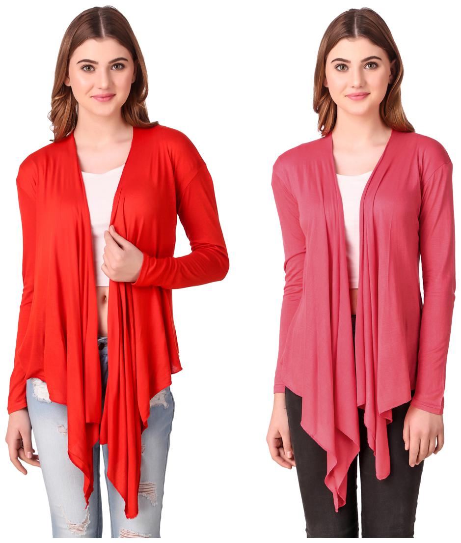 

Krishty Trading Casual Wear Shrug for women Red Peach