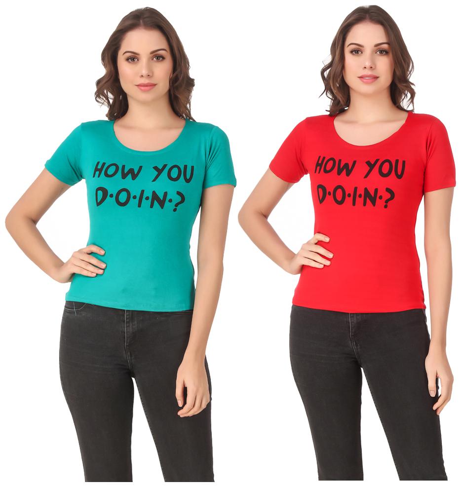 

Krishty Trading Lycra Printed Turquoise Red Color T-Shirt