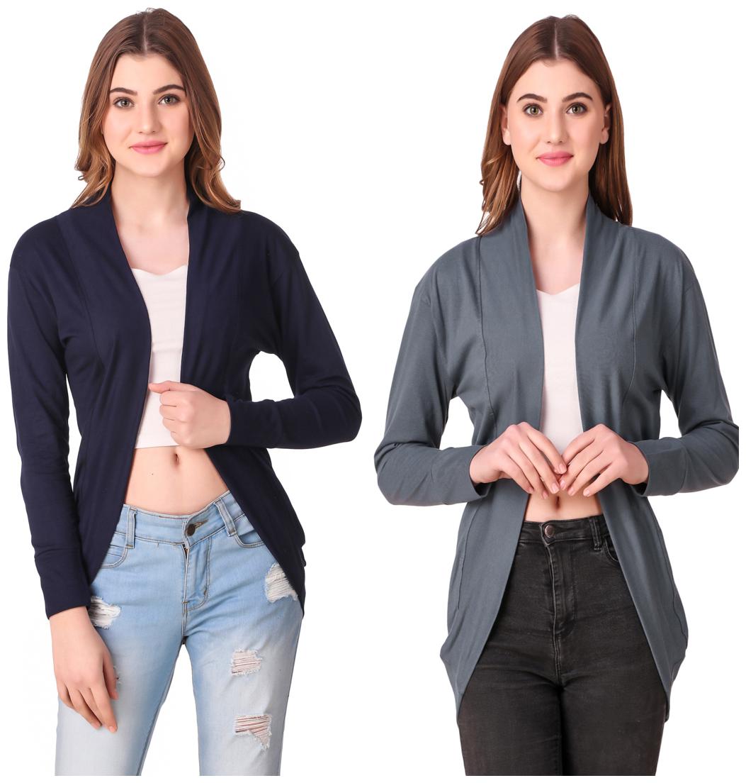 

Krishty Trading Casual Wear Shrug for women Navy Blue Grey