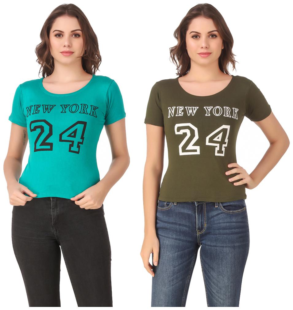 

Krishty Trading Lycra Printed Turquoise Green Color T-Shirt