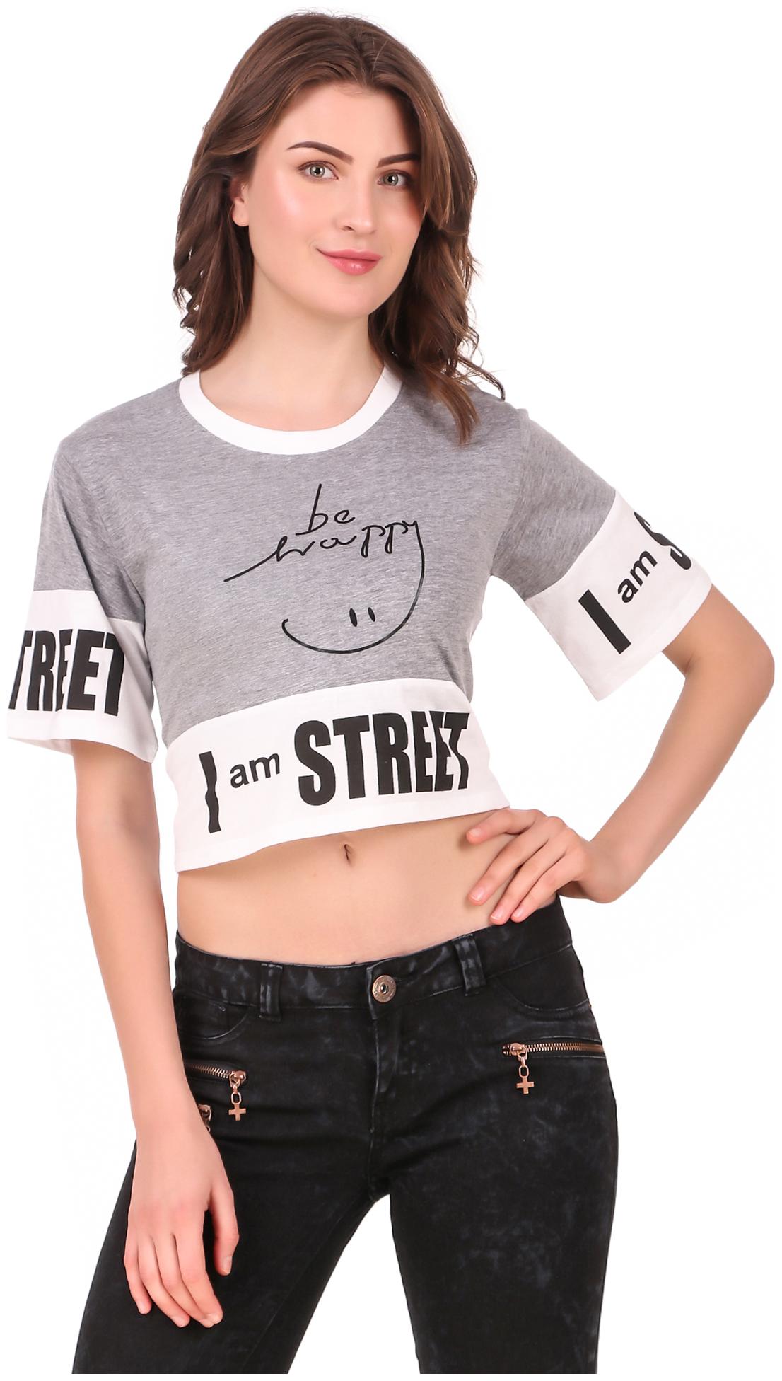 

Krishty Trading Women Printed Crop top - Grey