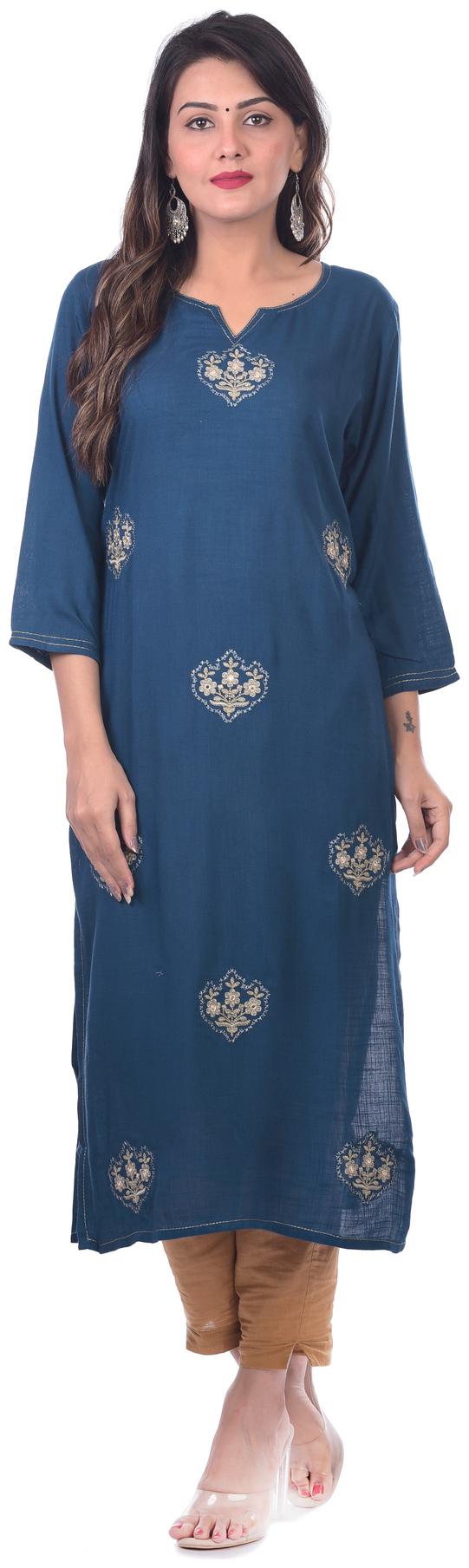 

Kumudini Women Blue Embroidered Straight Kurti