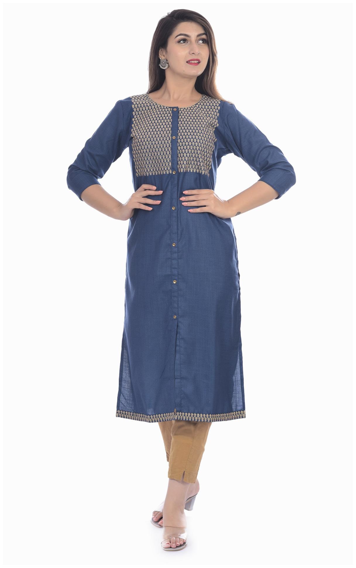 

Kumudini Women Blue Embroidered Straight Kurti