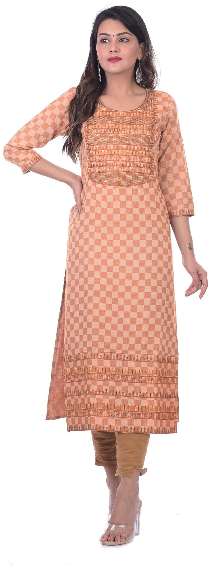 

Kumudini Women Orange Checkered Straight Kurti