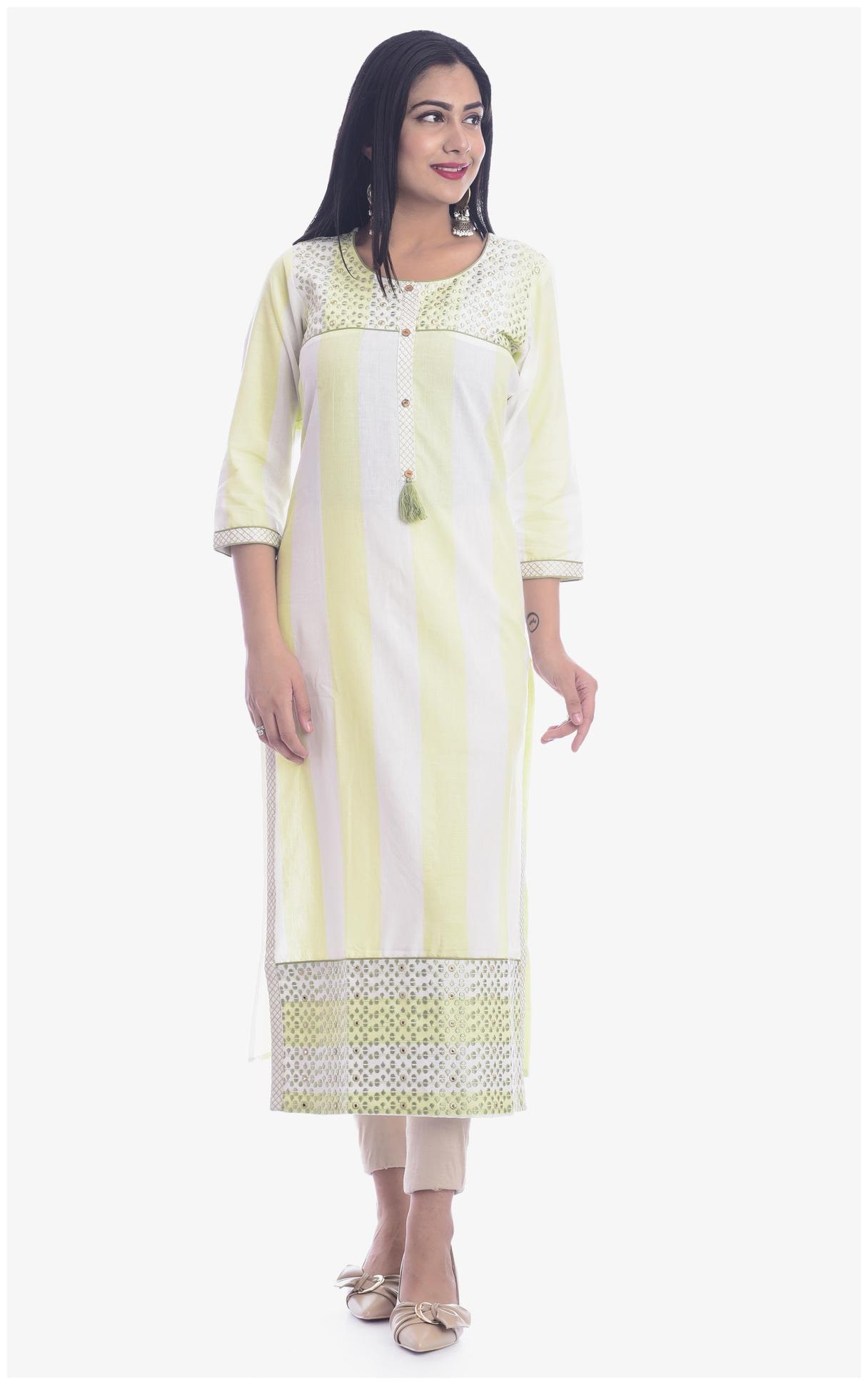 

Kumudini Light Olive colour Embroidered Cotton Designer Kurti for womens