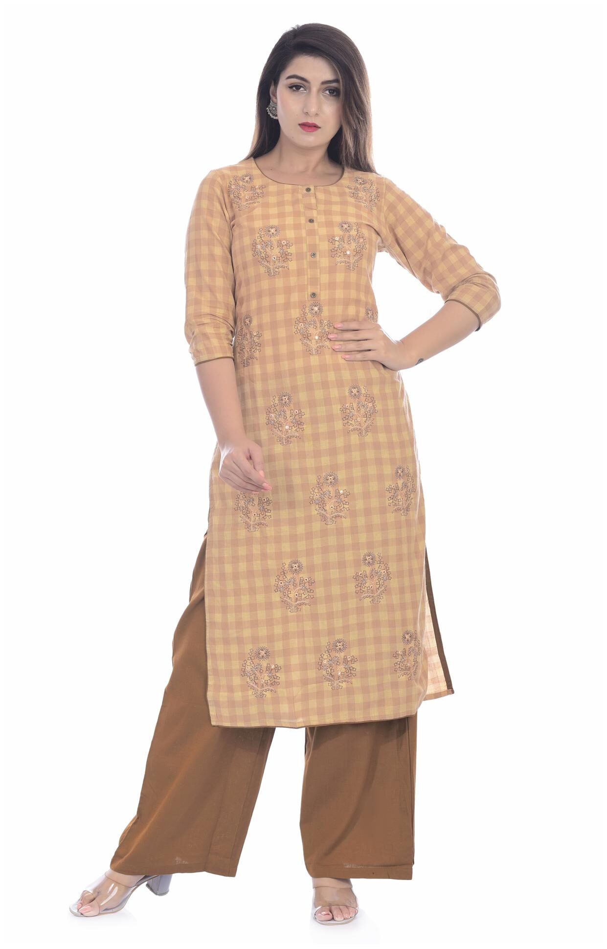 

Kumudini Women Yellow Checkered High Slit Kurti
