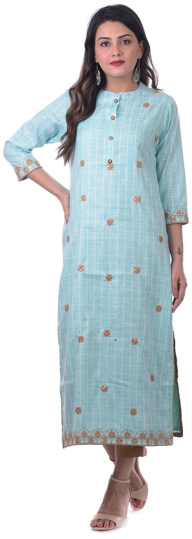 

Kumudini Women Blue Embroidered Straight Kurti